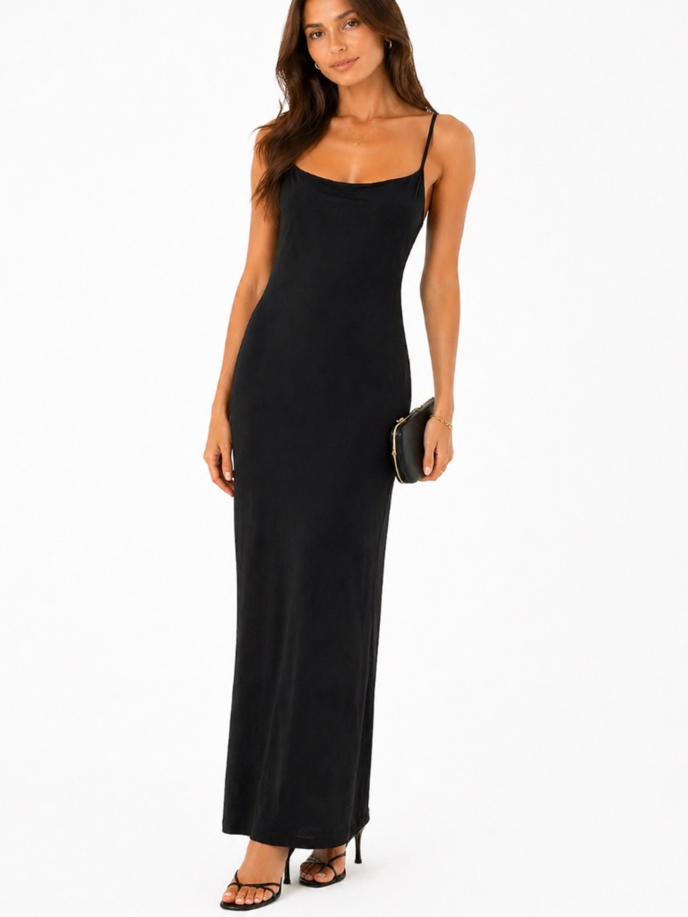 Kenneth Cole Black Maxi Slip Dress Small Stretch Minimalist Spaghetti Strap